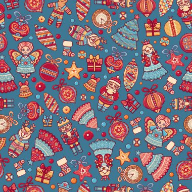 Noel oyuncaklar. Seamless modeli. Tatil arka plan. Tebrik kartları için en iyi