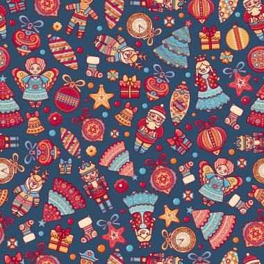 Noel oyuncaklar. Seamless modeli. Tatil arka plan. Tebrik kartı için en iyi