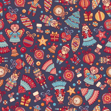 Noel oyuncaklar. Seamless modeli. Tatil arka plan. Tebrik kartı için en iyi