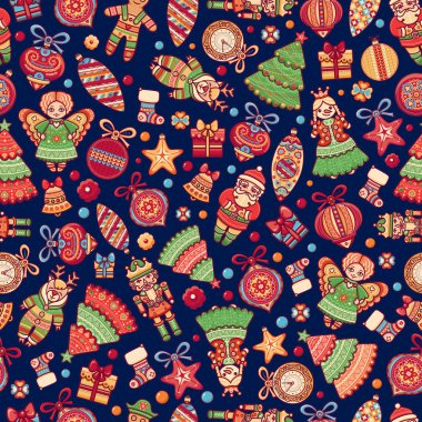 Noel oyuncaklar. Seamless modeli. Tatil arka plan. Tebrik kartları için en iyi