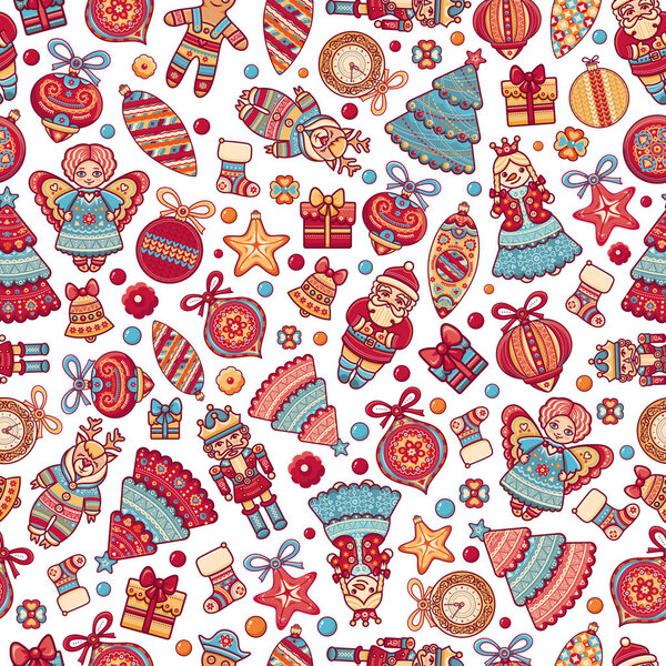 Рождественские игрушки. Бесшовный шаблон. Отдых. Лучше всего для поздравительных открыток
