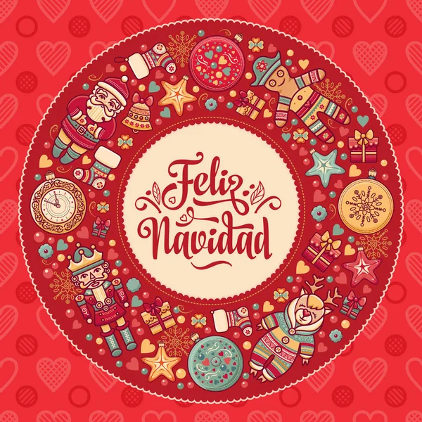 Feliz navidad. Xmas card på spanska språket. — Stock vektor