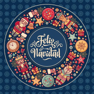 Feliz navidad. İspanyolca dil üzerinde Noel kartı. Sıcak dilek mutlu tatiller için