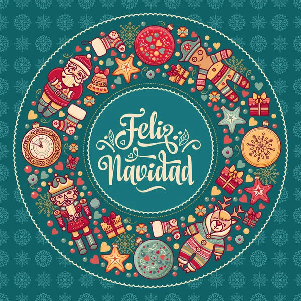 Feliz Navidad. Biglietto di Natale in lingua spagnola. Auguri di buone vacanze — Vettoriale Stock