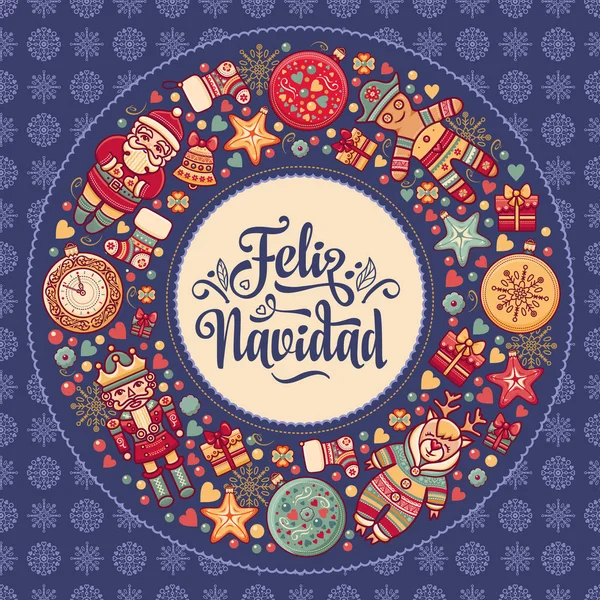 Feliz navidad. Tarjeta de Navidad en español. Deseos cálidos para unas felices fiestas — Archivo Imágenes Vectoriales