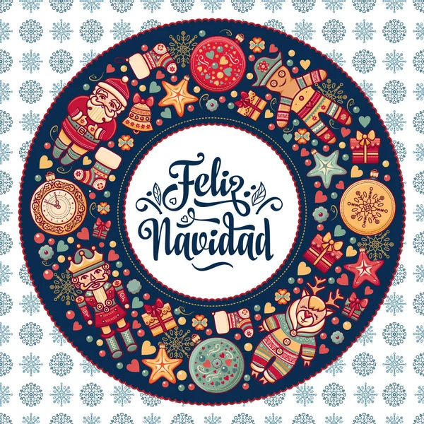 Feliz navidad. Tarjeta de Navidad en español. Deseos cálidos para unas felices fiestas — Archivo Imágenes Vectoriales