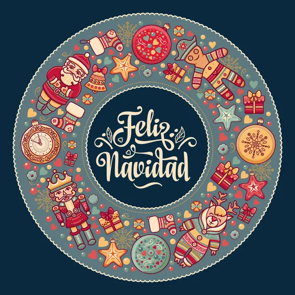 Feliz navidad. Tarjeta de Navidad en español. Deseos cálidos para unas felices fiestas — Archivo Imágenes Vectoriales