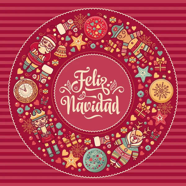 Feliz Navidad. Cartão de Natal em língua espanhola. Desejos quentes para férias felizes —  Vetores de Stock