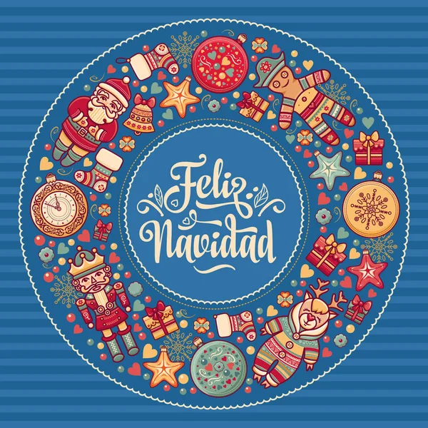 Feliz navidad. Tarjeta de Navidad en español. Deseos cálidos para unas felices fiestas — Archivo Imágenes Vectoriales