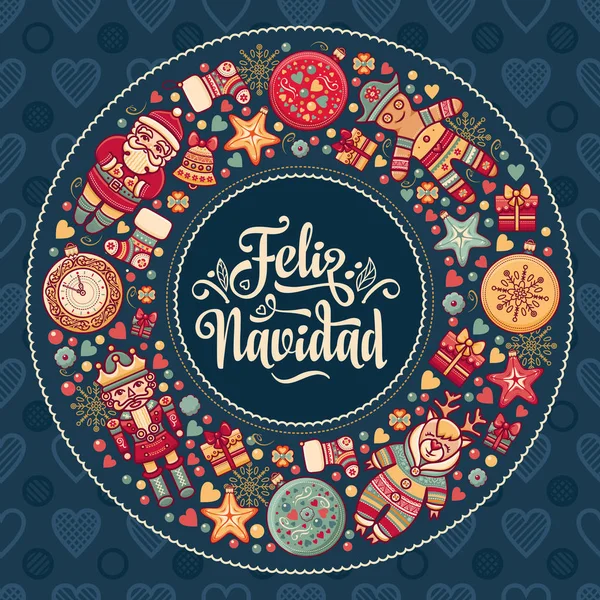 Feliz navidad. Weihnachtskarte auf Spanisch. Herzliche Wünsche für frohe Feiertage — Stockvektor