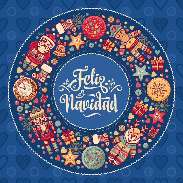 Feliz navidad. Tarjeta de Navidad en español. Deseos cálidos para unas felices fiestas — Archivo Imágenes Vectoriales