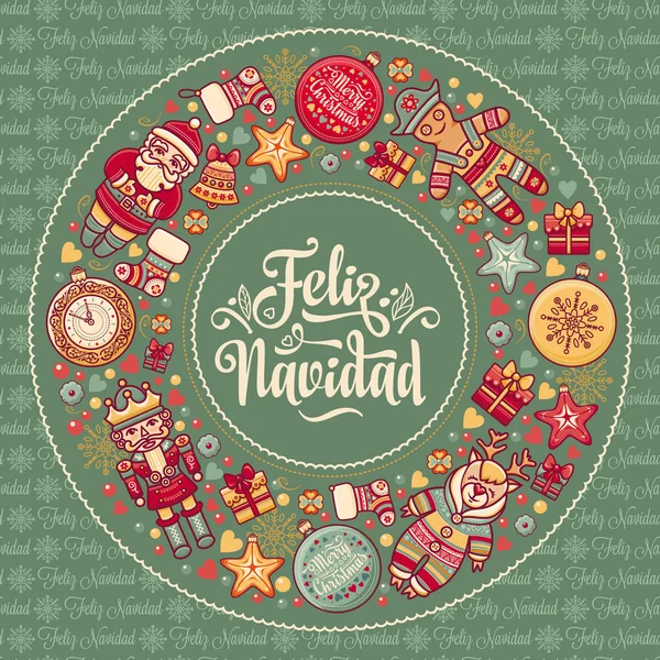 Feliz navidad. Tarjeta de Navidad en español. Deseos cálidos para unas felices fiestas — Archivo Imágenes Vectoriales