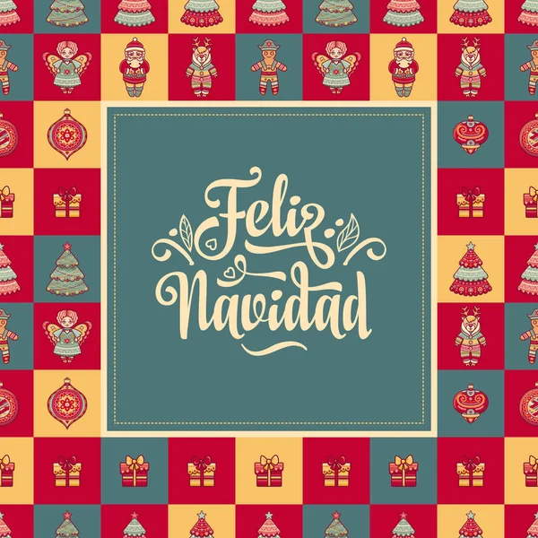 Feliz Navidad. Cartão de Natal em língua espanhola. Desejos quentes para férias felizes —  Vetores de Stock