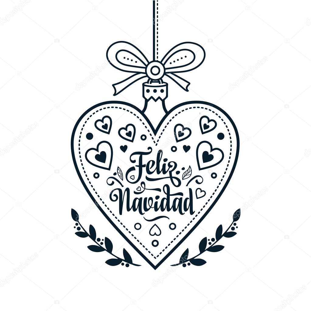 Feliz navidad. Xmas card on Spanish language. Warm wishes for happy holidays 