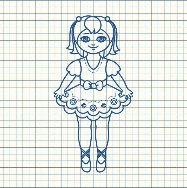En liten ballerina i en vacker klänning. Vektorillustration — Stock vektor