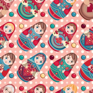Matryoshka. Babushka bebek. Seamless modeli. Renkli görüntü