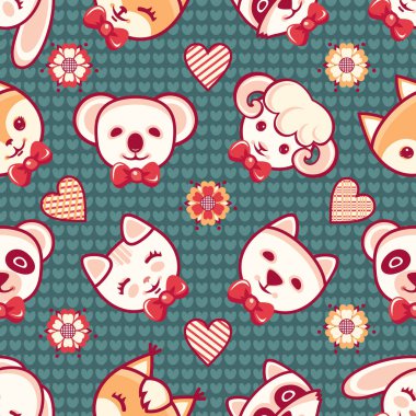 Sevimli küçük hayvan. Seamless modeli. Renkli arka plan ile karakterler