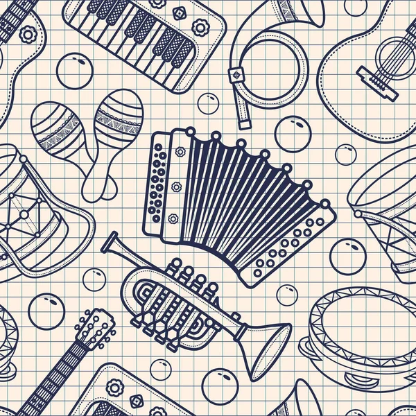 Musical instrument.  Seamless monochrome pattern. Vector ornament. — Stock Vector