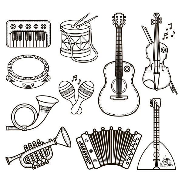 Musical instruments. Design set Monochrome vector. — Stock Vector