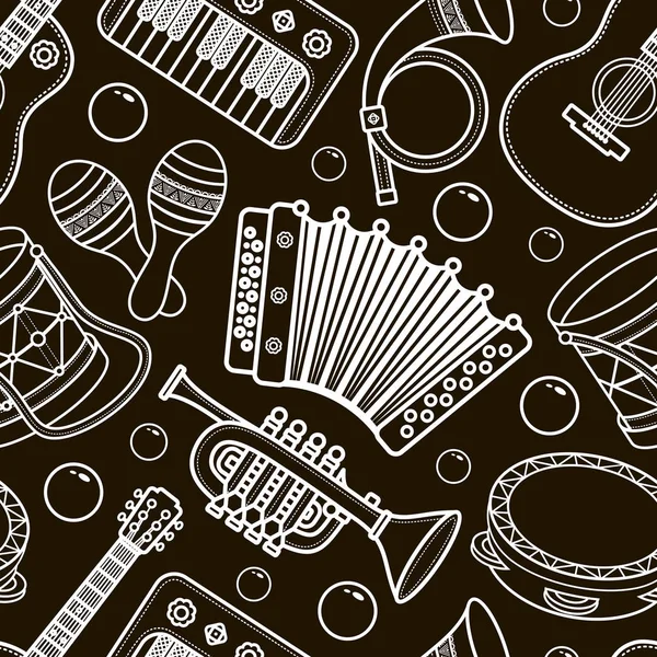 Musical instrument.  Seamless monochrome pattern. Vector ornament. — Stock Vector