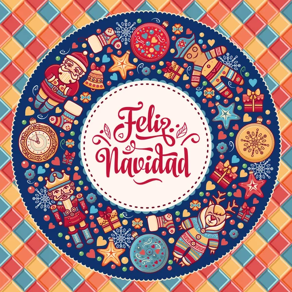 Feliz navidad. Tarjeta de felicitación en España. Fondo festivo de Navidad. Imagen colorida . — Archivo Imágenes Vectoriales