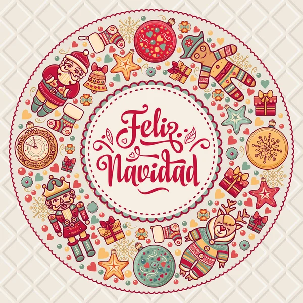 Feliz Navidad. Biglietto di Natale in lingua spagnola . — Vettoriale Stock