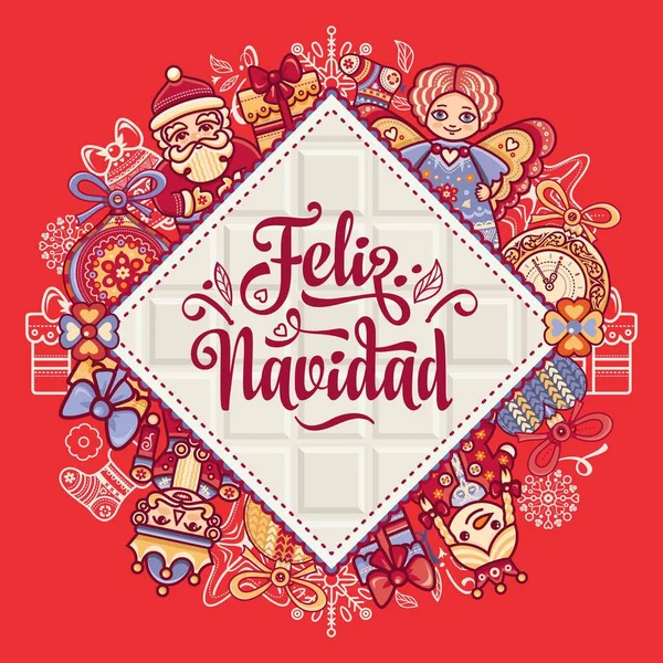 Feliz navidad. Χριστουγεννιάτικη κάρτα στην ισπανική γλώσσα. — Διανυσματικό Αρχείο