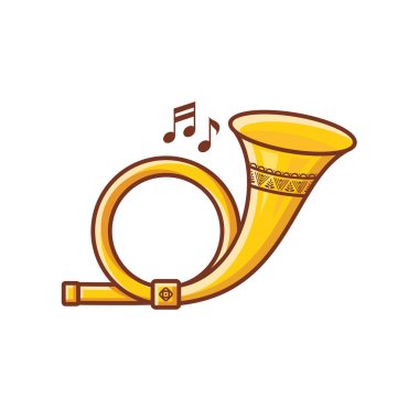 Posta borusu. Müzik aleti çocuk için. Bebek oyuncak. Karikatür tarzı. 