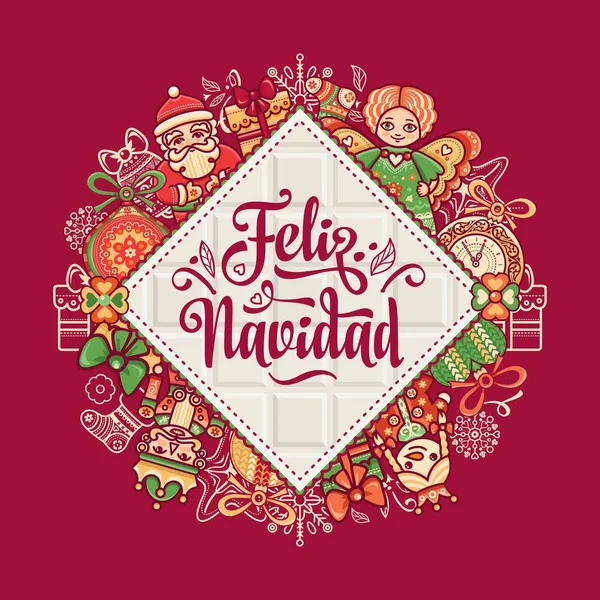 Feliz navidad. Tarjeta de Navidad en español . — Archivo Imágenes Vectoriales