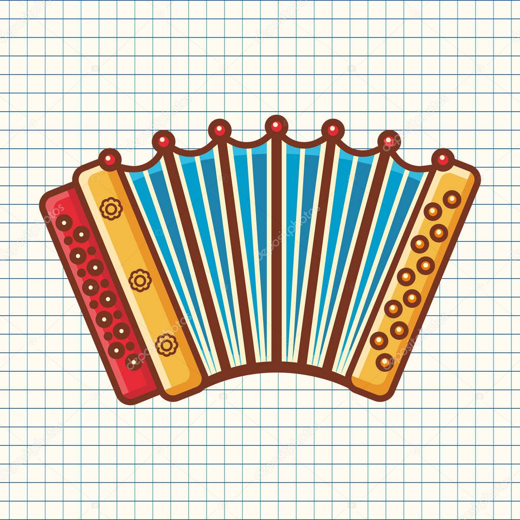 Accordion. Musical instrument for kid. Baby toy. Cartoon style. 