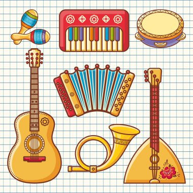 Müzik aletleri. Çocukların oyuncakları. Ayarla. 