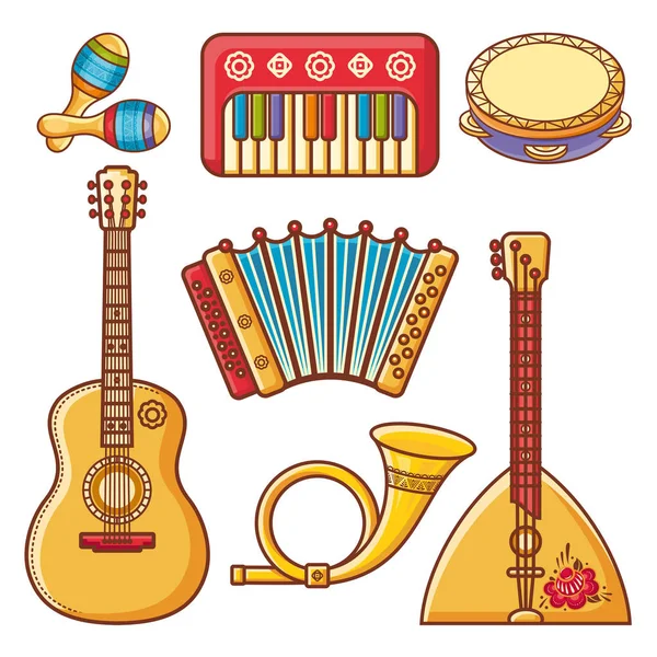 Instruments de musique. Des jouets pour enfants. Ensemble . — Image vectorielle