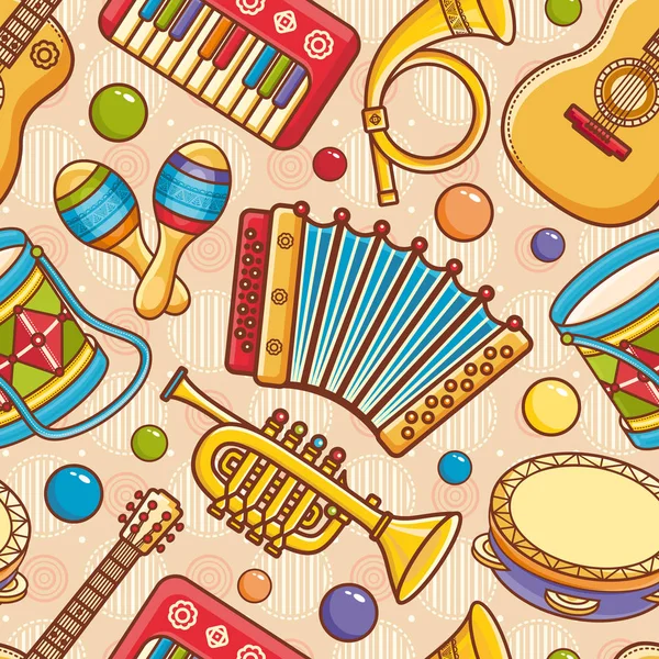 Musical instrument.  Seamless pattern. Vector ornament. Cartoon style. — Stock Vector