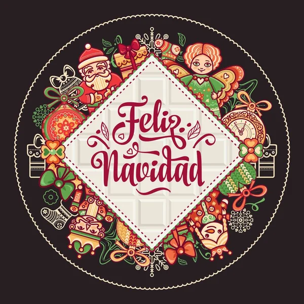 Feliz Navidad. Biglietto di Natale in lingua spagnola . — Vettoriale Stock