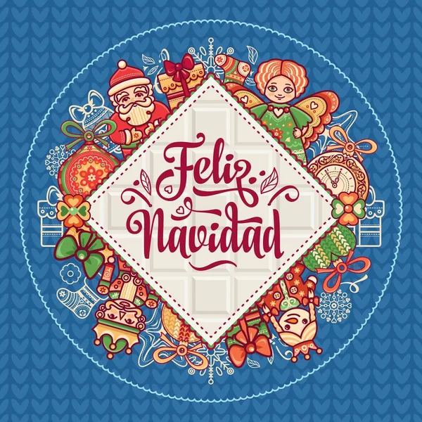 Feliz navidad. Xmas card på spanska språket. — Stock vektor