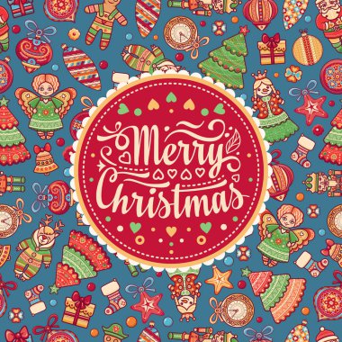 Noel. Tebrik Kartpostalı. Dekor için renkli vektör çizimler