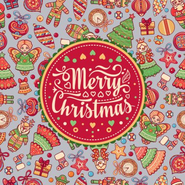 Noel. Tebrik Kartpostalı. Dekor için renkli vektör çizimler