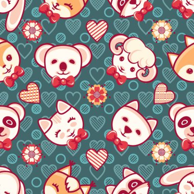 Sevimli hayvanlar. Seamless modeli. Renkli arka plan ile karakterler.