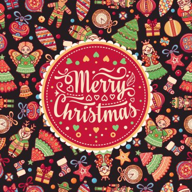 Noel. Tebrik Kartpostalı. Dekor için renkli vektör çizimler