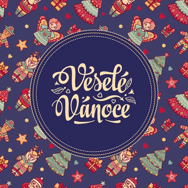 Vesele Vanoce. Tarjeta de Navidad en checo. Deseos cálidos para unas felices fiestas — Vector de stock