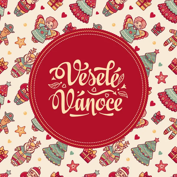 Vesele Vanoce. Xmas card op Tsjechische taal. Warme wensen voor prettige feestdagen — Stockvector