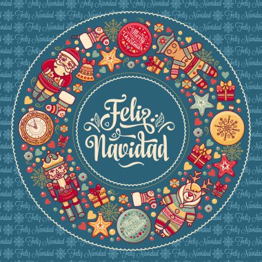Feliz navidad. İspanyolca dil üzerinde Noel kartı. Sıcak dilek mutlu tatiller için 