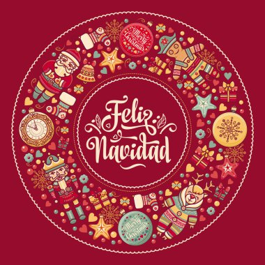 Feliz navidad. İspanyolca dil üzerinde Noel kartı. Sıcak dilek mutlu tatiller için 