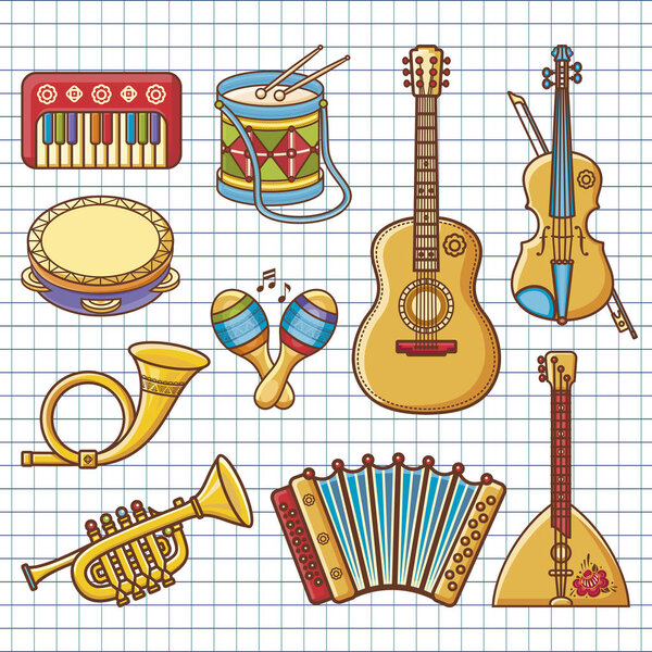 Музыкальные инструменты. Монохромный вектор
.