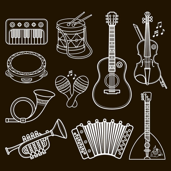 Музыкальные инструменты. Монохромный вектор
.