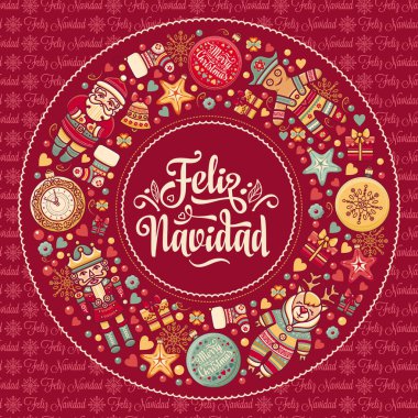 Feliz navidad. İspanyolca dil üzerinde Noel kartı. Sıcak dilek mutlu tatiller için 