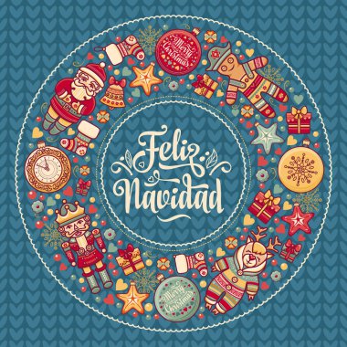 Feliz navidad. İspanyolca dil üzerinde Noel kartı. Sıcak dilek mutlu tatiller için 