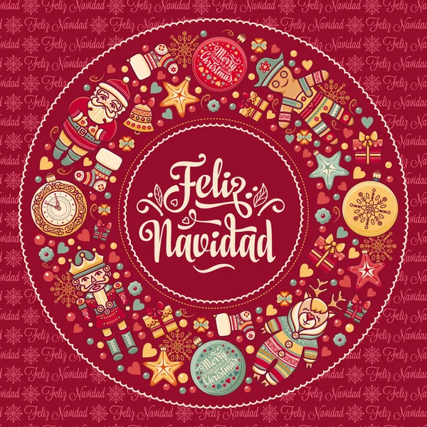 Feliz navidad. Tarjeta de Navidad en español. Deseos cálidos para unas felices fiestas — Archivo Imágenes Vectoriales