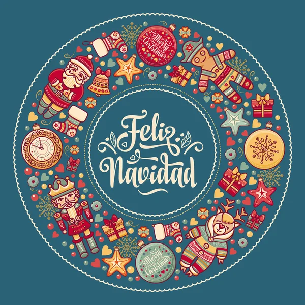 Feliz navidad. Tarjeta de Navidad en español. Deseos cálidos para unas felices fiestas — Archivo Imágenes Vectoriales