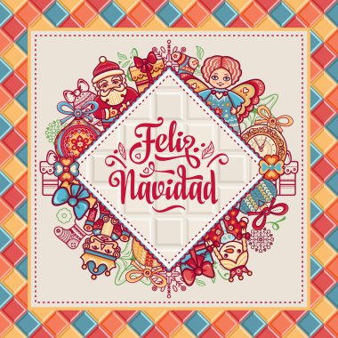 Feliz navidad. Greeting card in Spain. Xmas festive background. Colorful image.  clipart